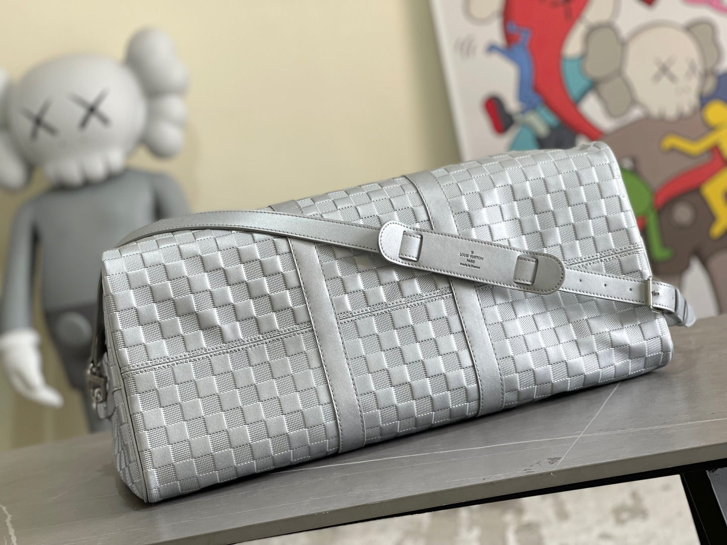 Louis Vuitton Keepall Bandouliere 50 Monogram Gray Woven Bag