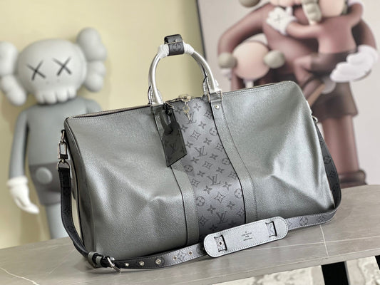 Louis Vuitton Keepall Bandouliere 50 Monogram Embossed Gray