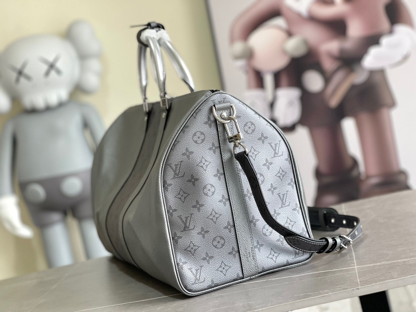 Louis Vuitton Keepall Bandouliere 50 Monogram Embossed Gray