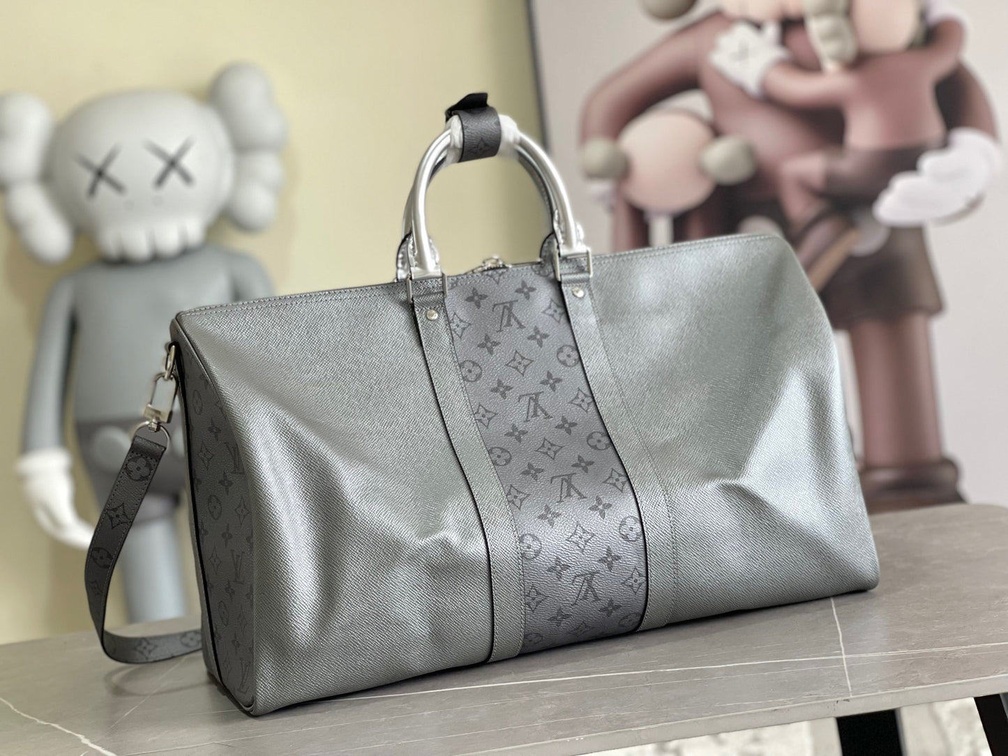 Louis Vuitton Keepall Bandouliere 50 Monogram Embossed Gray