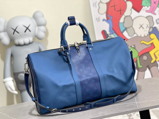 Louis Vuitton Keepall Bandouliere 50 Monogram Embossed Blue