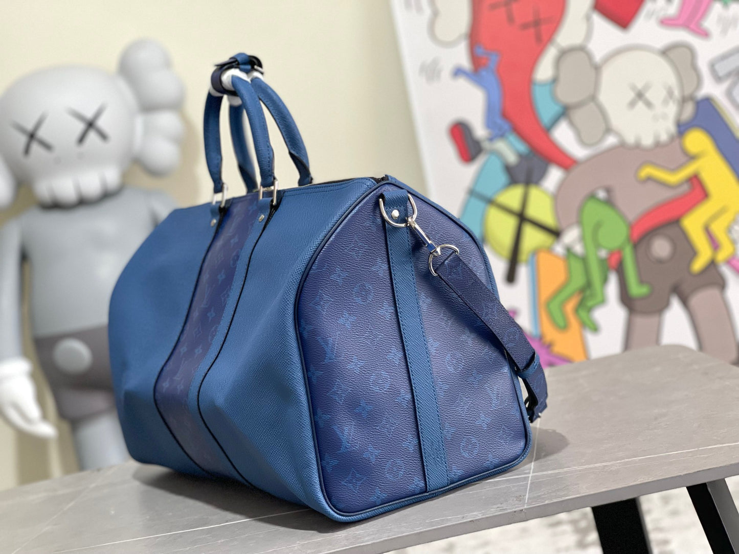 Louis Vuitton Keepall Bandouliere 50 Monogram Embossed Blue