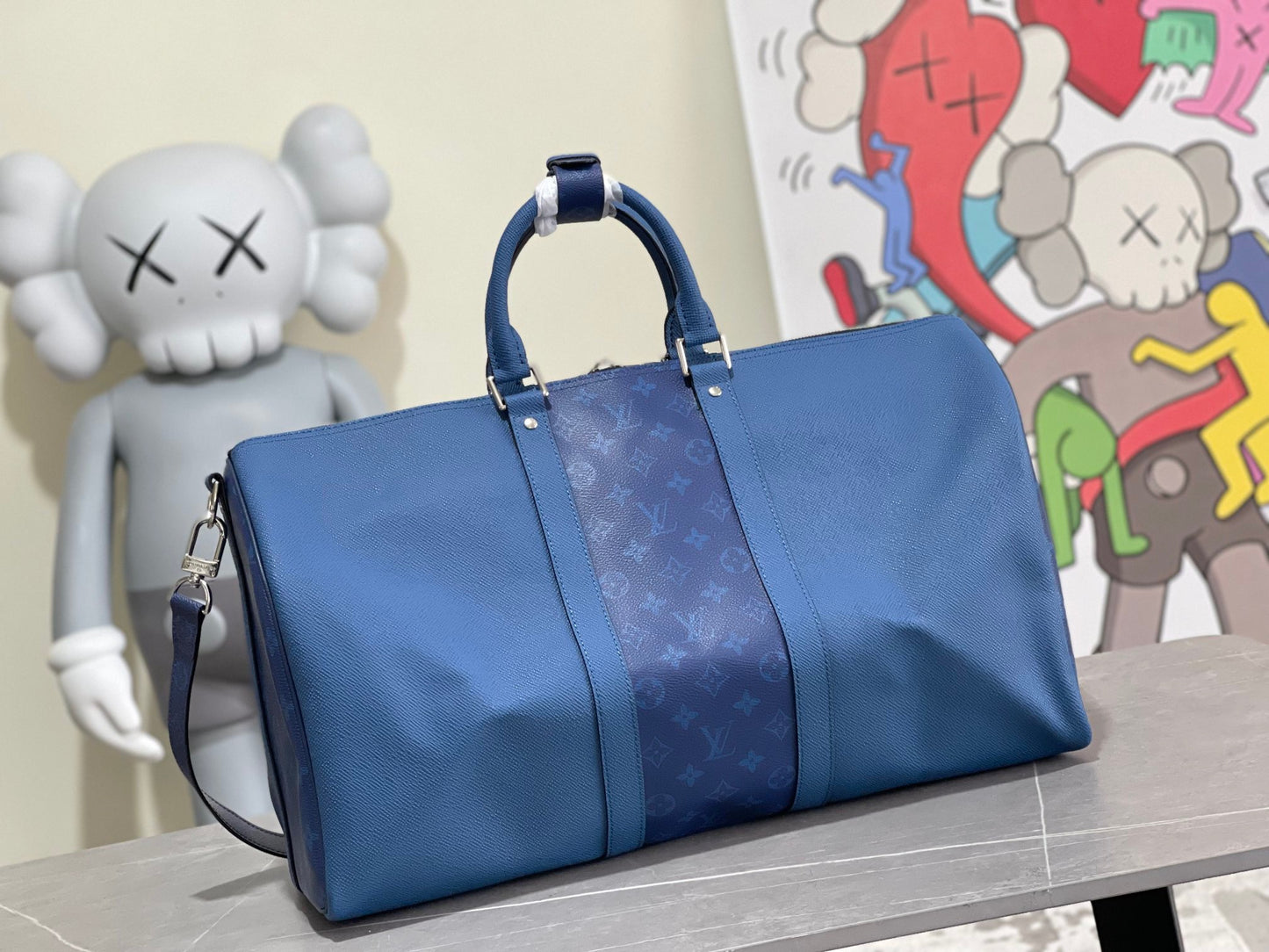 Louis Vuitton Keepall Bandouliere 50 Monogram Embossed Blue