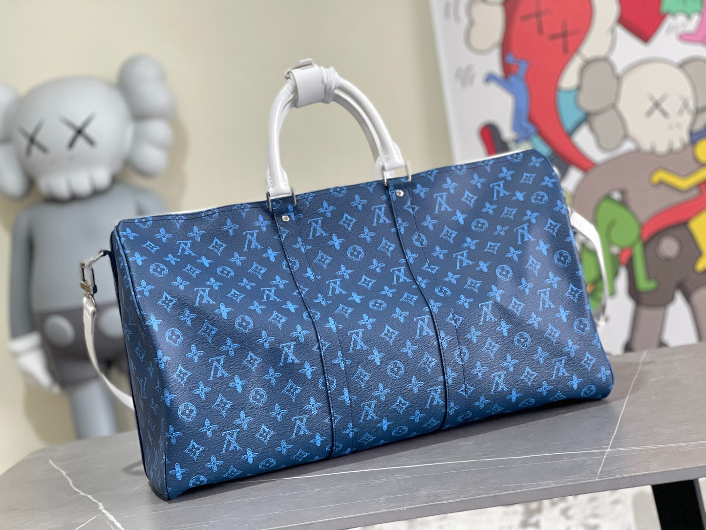 Louis Vuitton Keepall Bandouliere 50 Monogram Embossed Blue