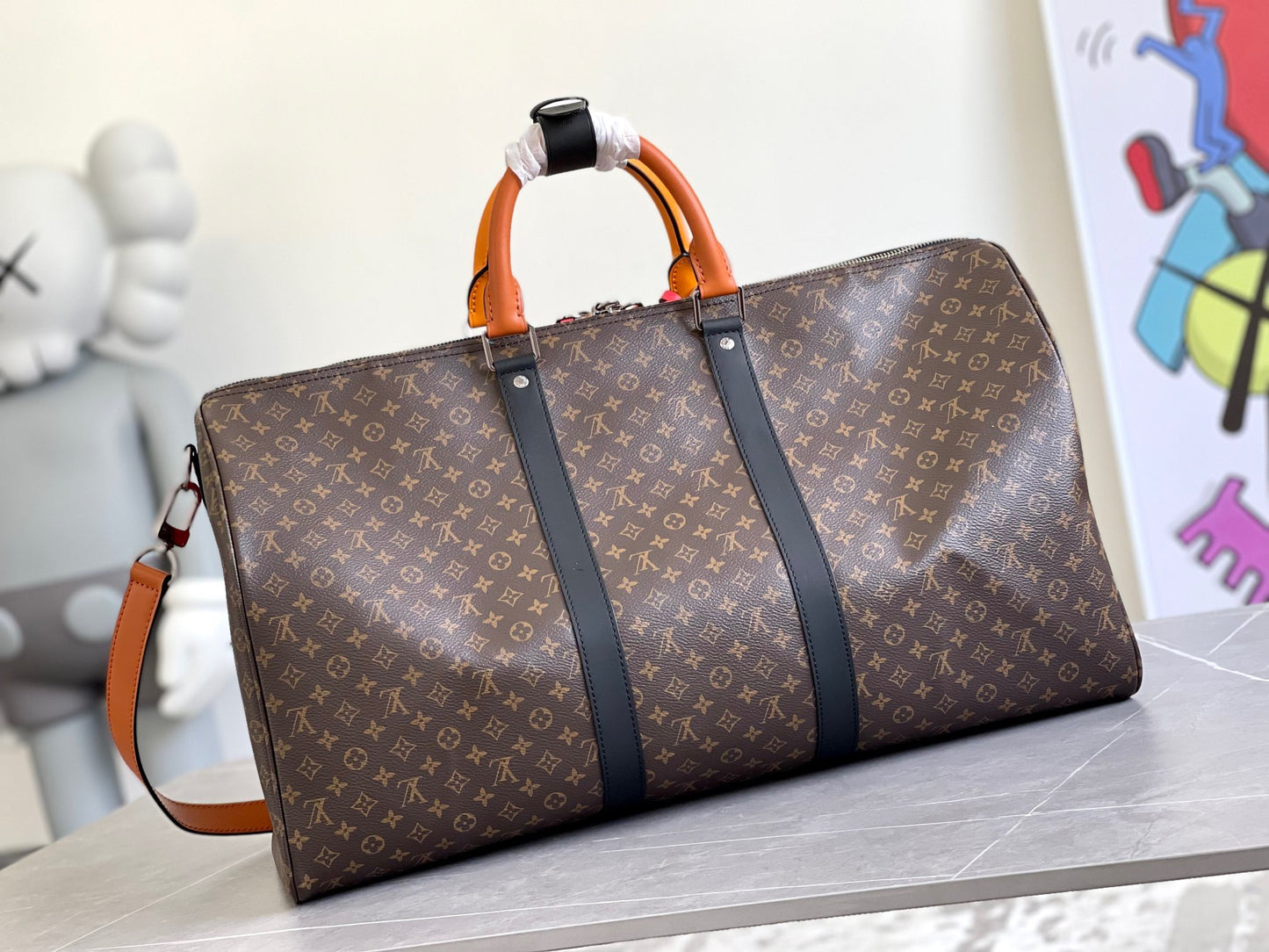 Louis Vuitton Keepall Bandouliere 50 Monogram Embossed Brown With Orange Strap