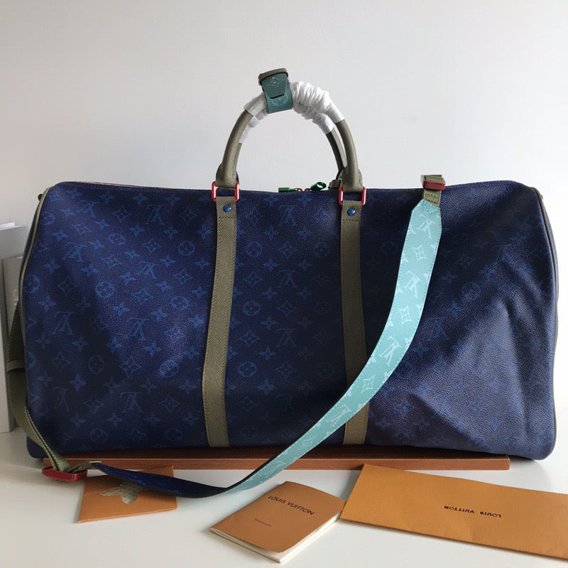 Louis Vuitton Keepall Bandouliere 55 Monogram Embossed Dark Blue