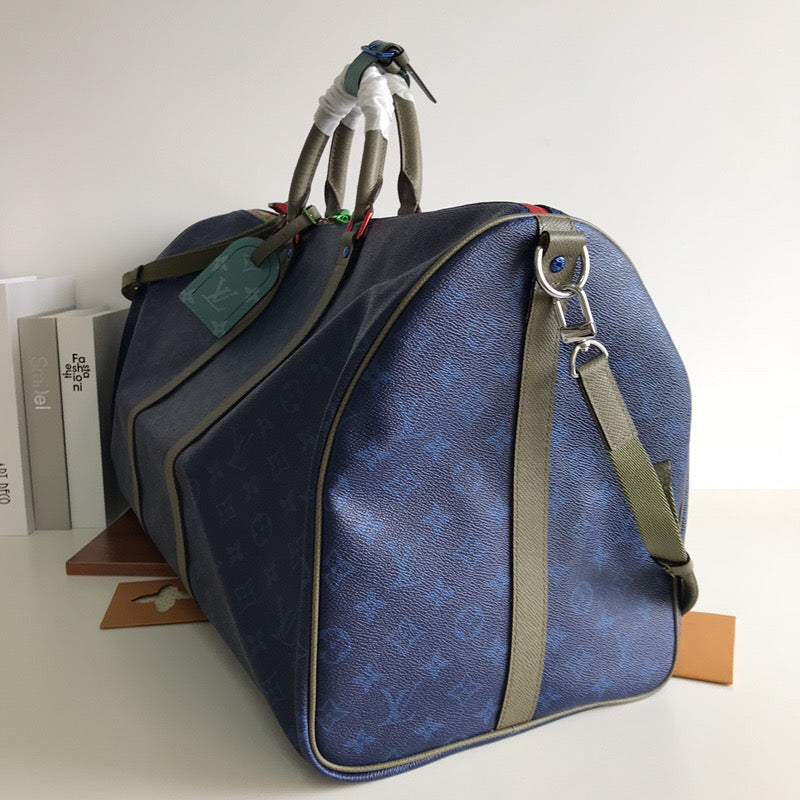 Louis Vuitton Keepall Bandouliere 55 Monogram Embossed Dark Blue