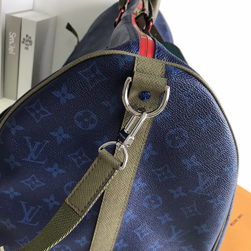 Louis Vuitton Keepall Bandouliere 55 Monogram Embossed Dark Blue