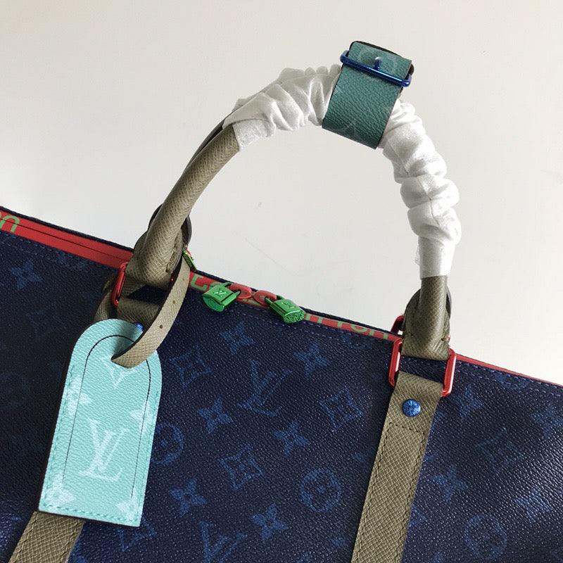 Louis Vuitton Keepall Bandouliere 55 Monogram Embossed Dark Blue