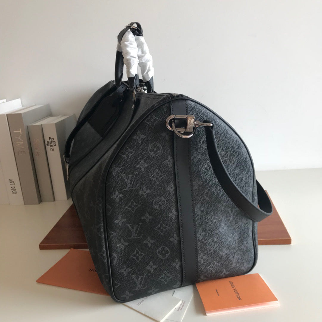 Louis Vuitton Keepall Bandouliere 55 Monogram Embossed Black