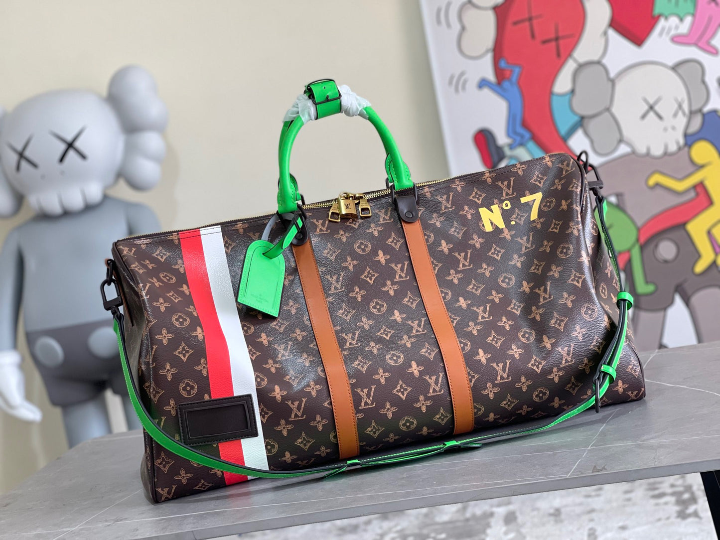 Louis Vuitton Keepall Bandouliere 55 Monogram Embossed With Green Strap