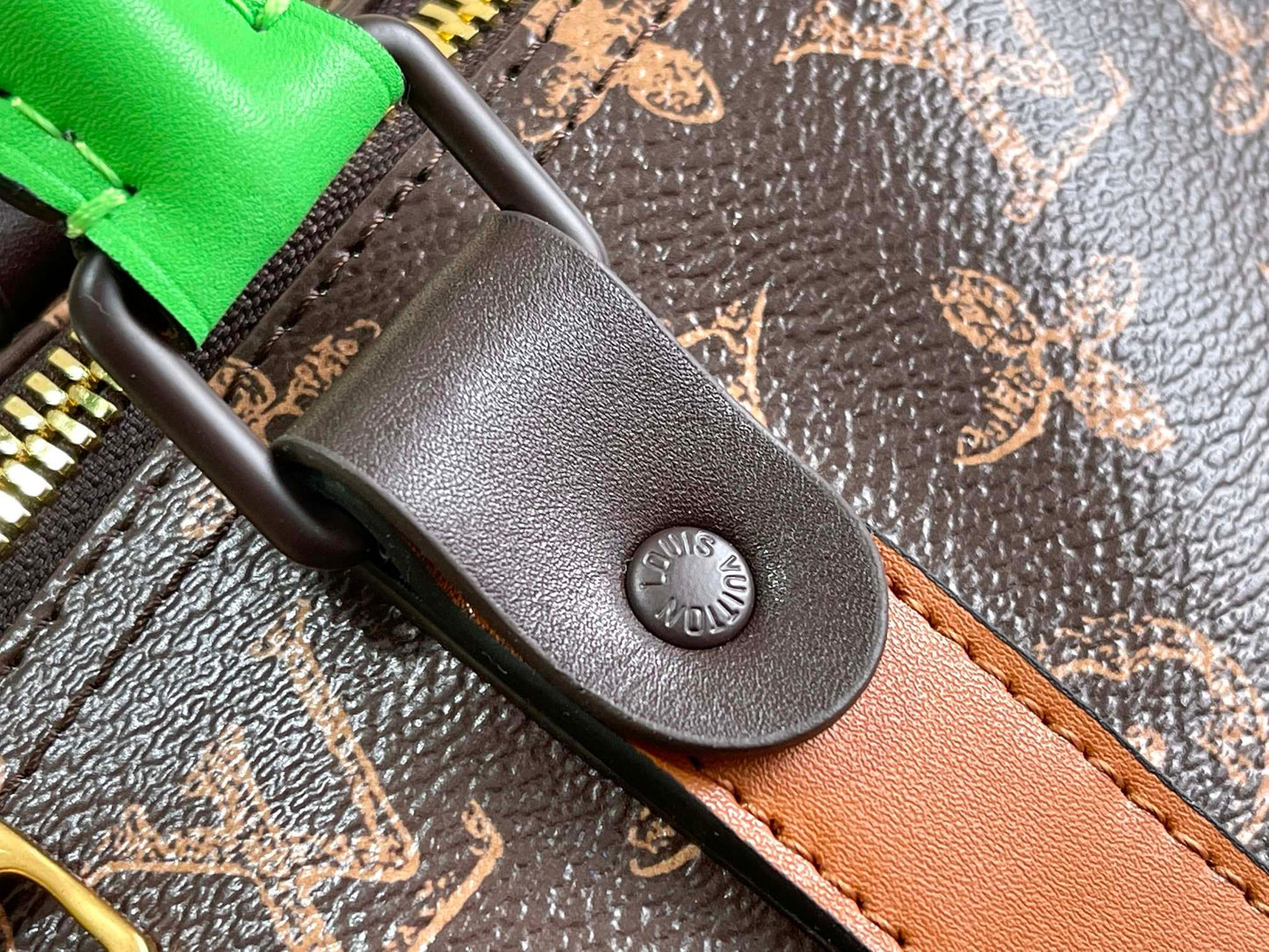 Louis Vuitton Keepall Bandouliere 55 Monogram Embossed With Green Strap