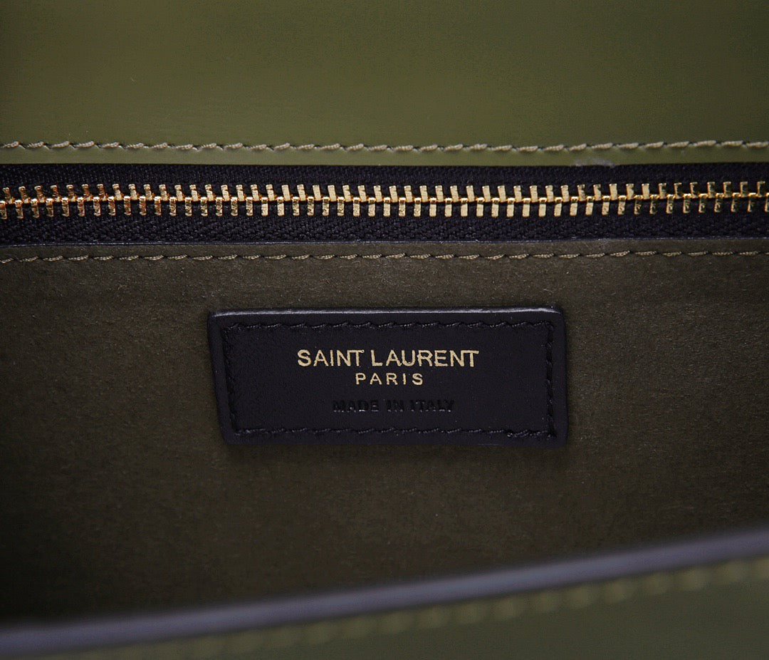 Saint Laurent Le Carre Satchel Bag In Dark Green Calfskin