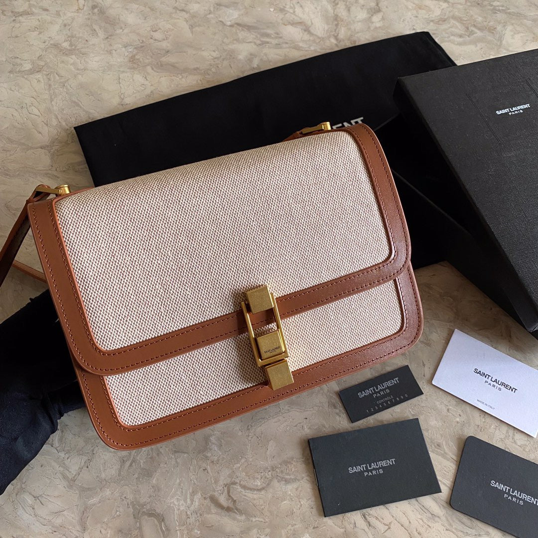 Saint Laurent Le Carre Satchel Bag In Beige Canvas