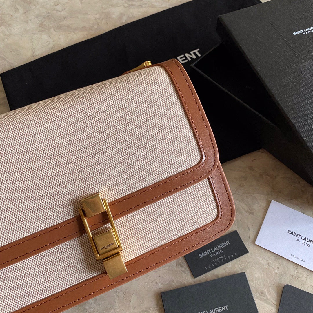 Saint Laurent Le Carre Satchel Bag In Beige Canvas