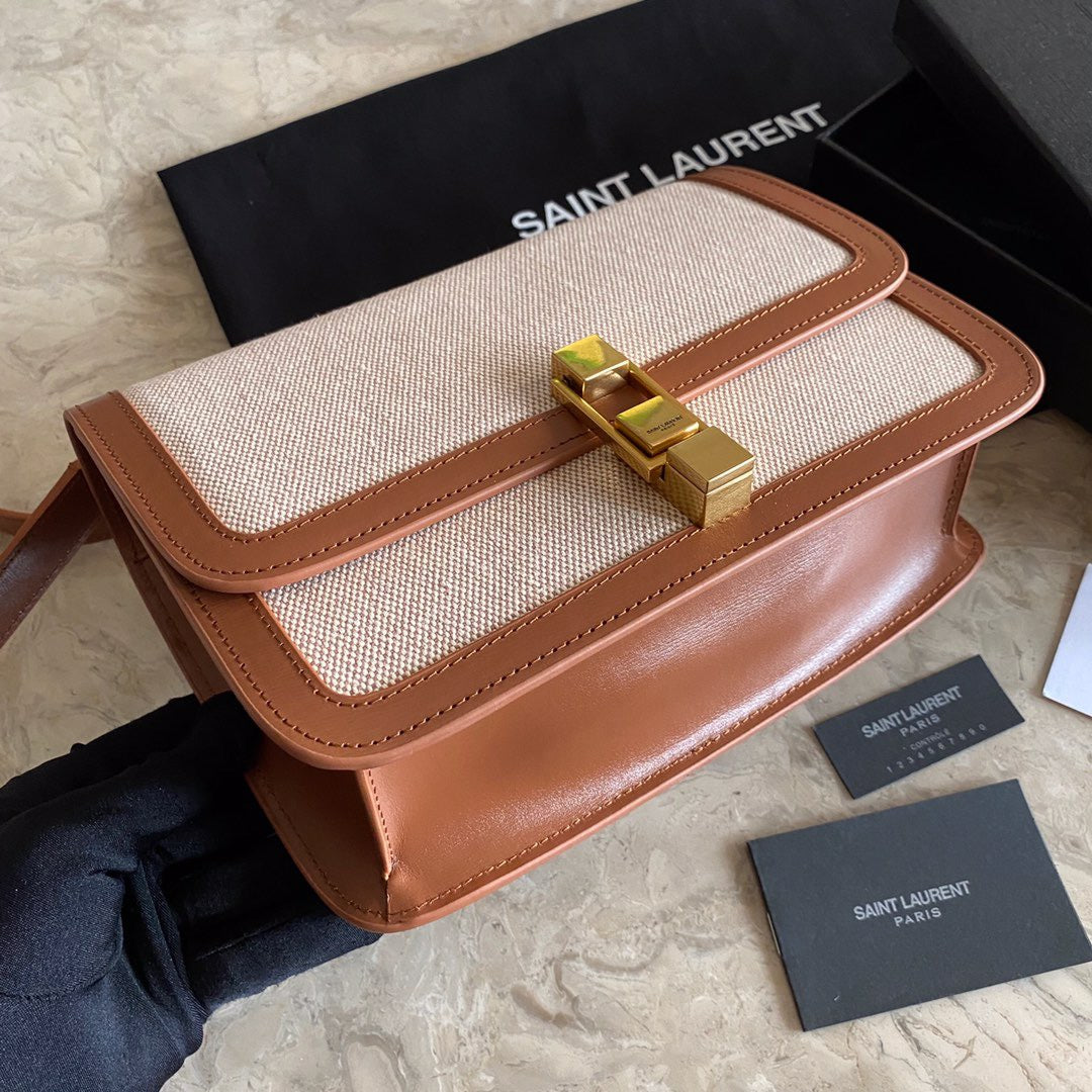 Saint Laurent Le Carre Satchel Bag In Beige Canvas