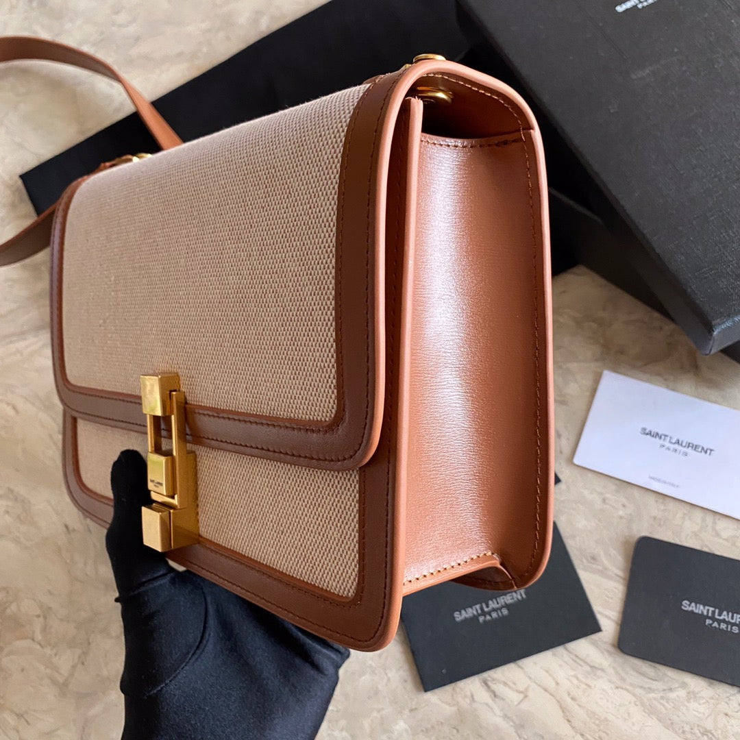 Saint Laurent Le Carre Satchel Bag In Beige Canvas