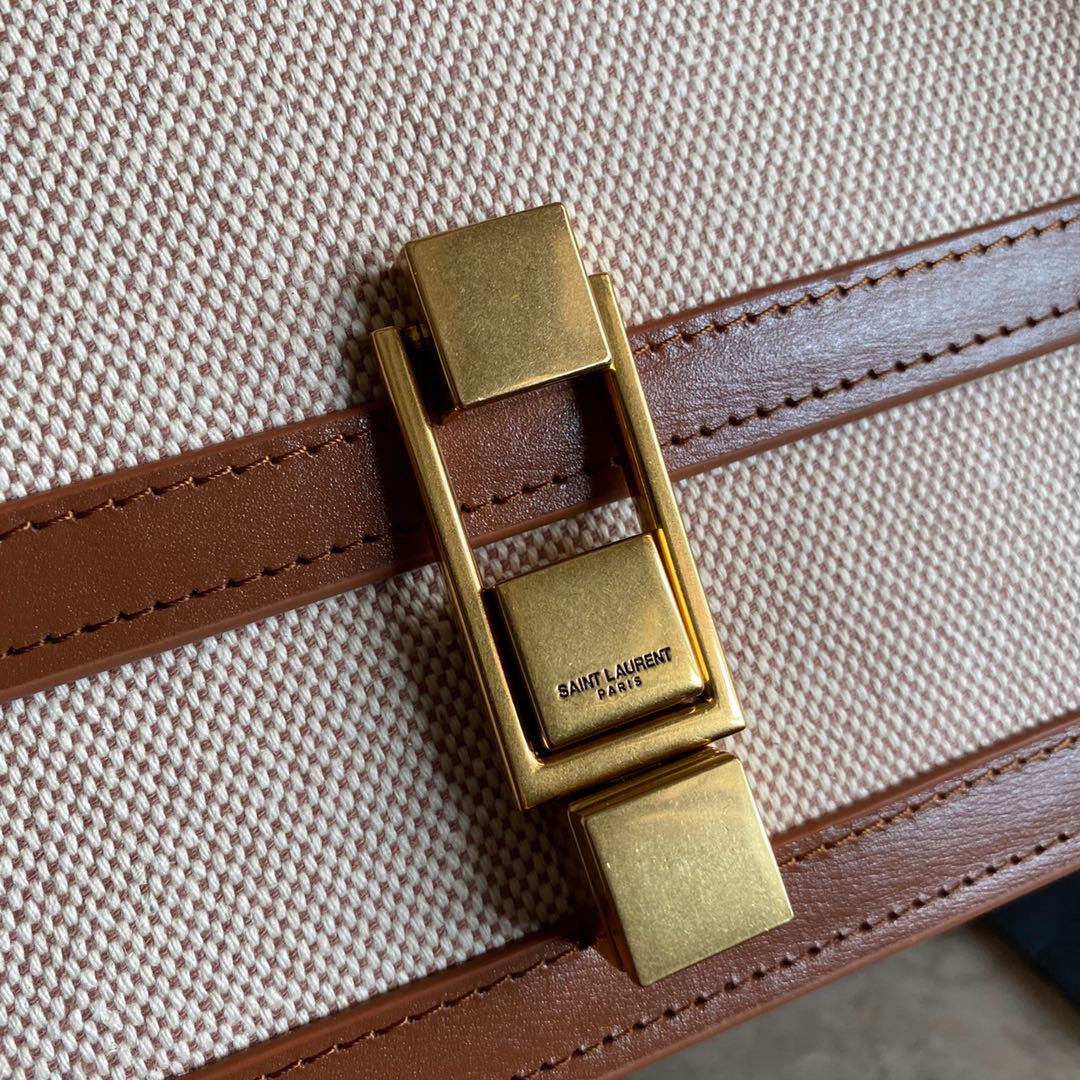 Saint Laurent Le Carre Satchel Bag In Beige Canvas