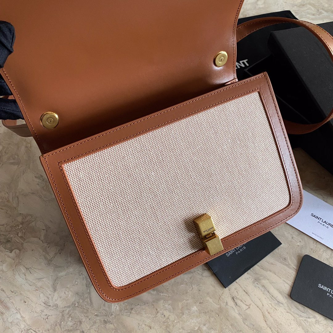 Saint Laurent Le Carre Satchel Bag In Beige Canvas