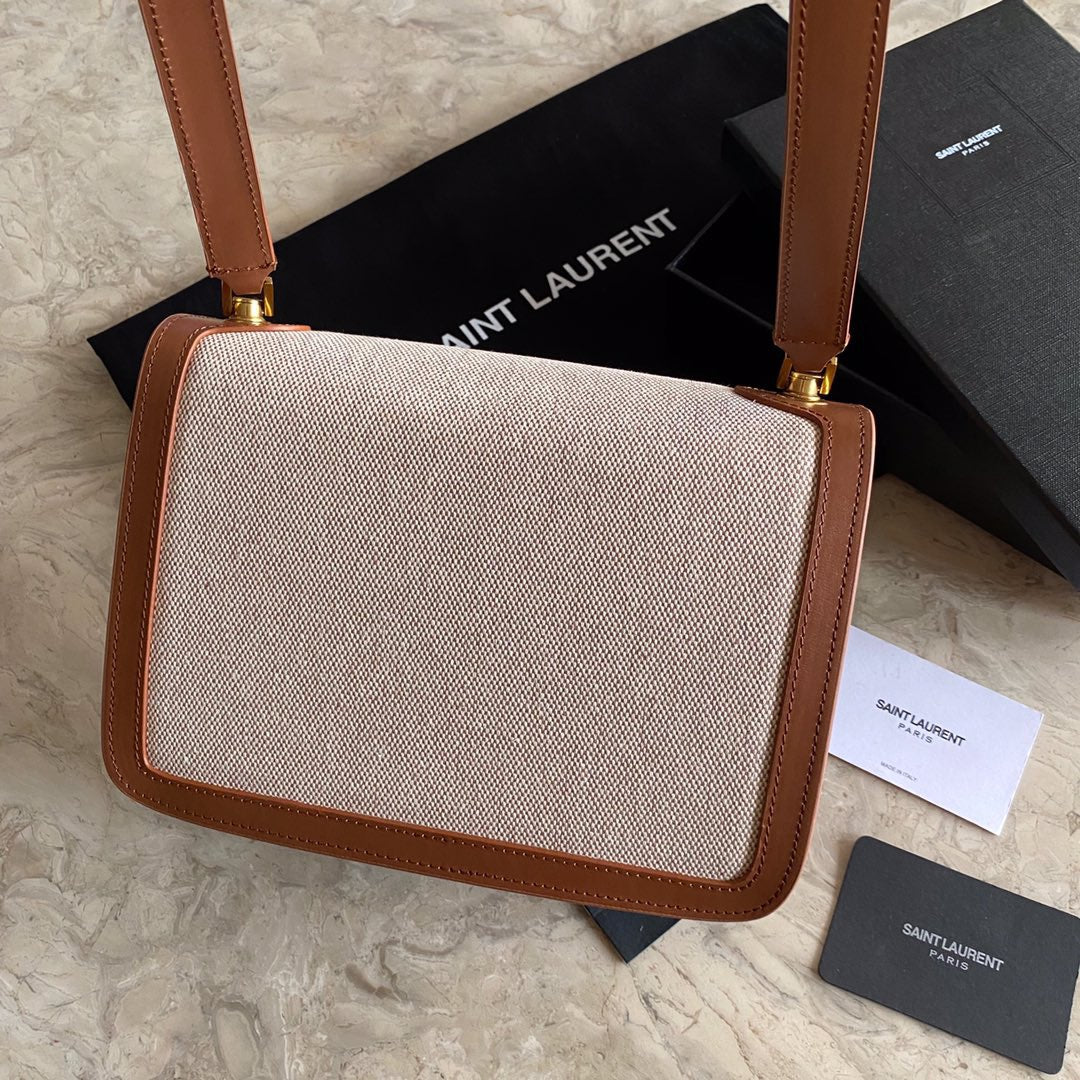Saint Laurent Le Carre Satchel Bag In Beige Canvas