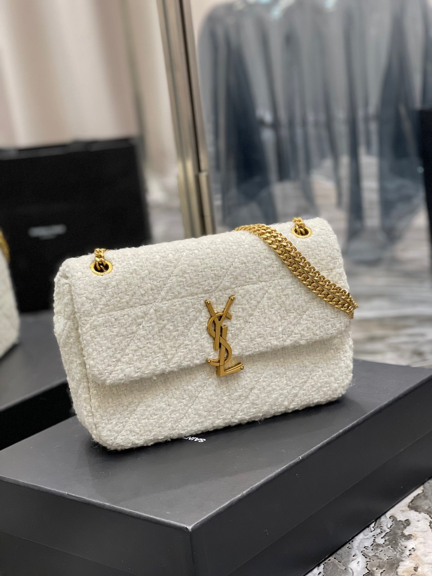 Saint Laurent Le Carre Beige Wool Shoulder Bag