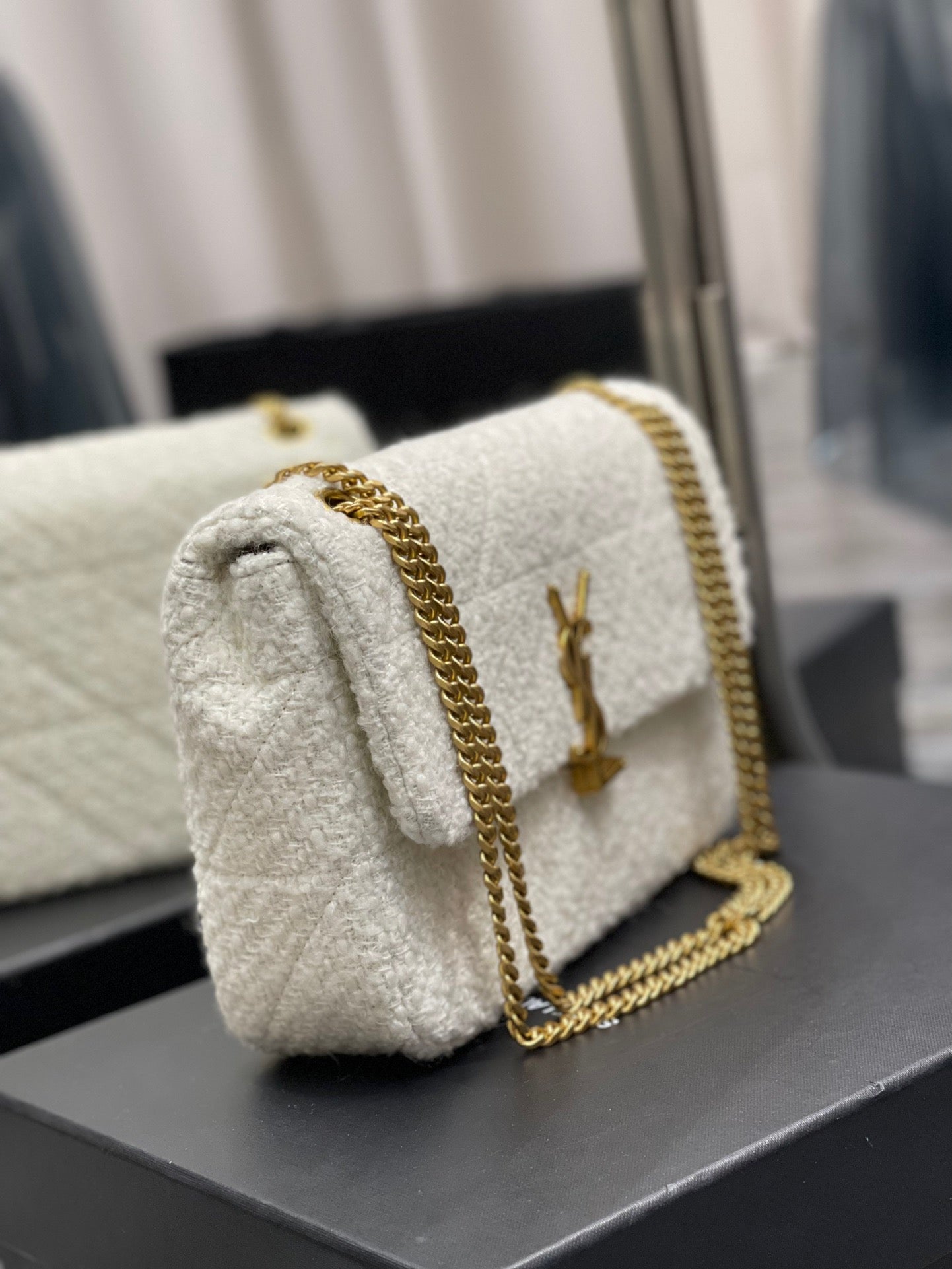 Saint Laurent Le Carre Beige Wool Shoulder Bag