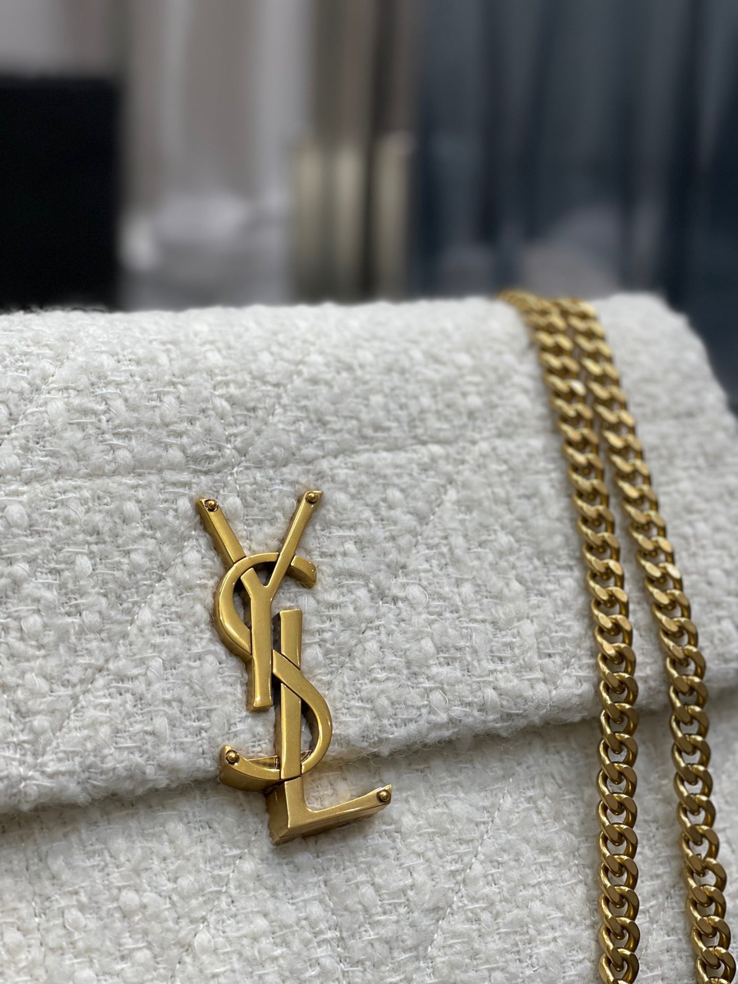 Saint Laurent Le Carre Beige Wool Shoulder Bag