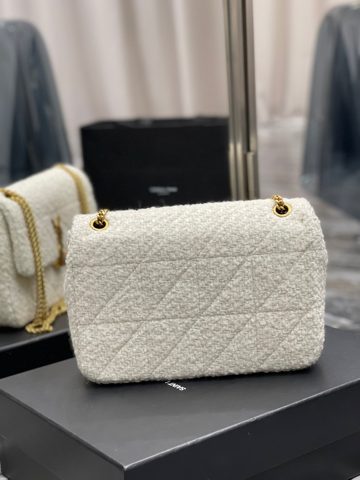 Saint Laurent Le Carre Beige Wool Shoulder Bag