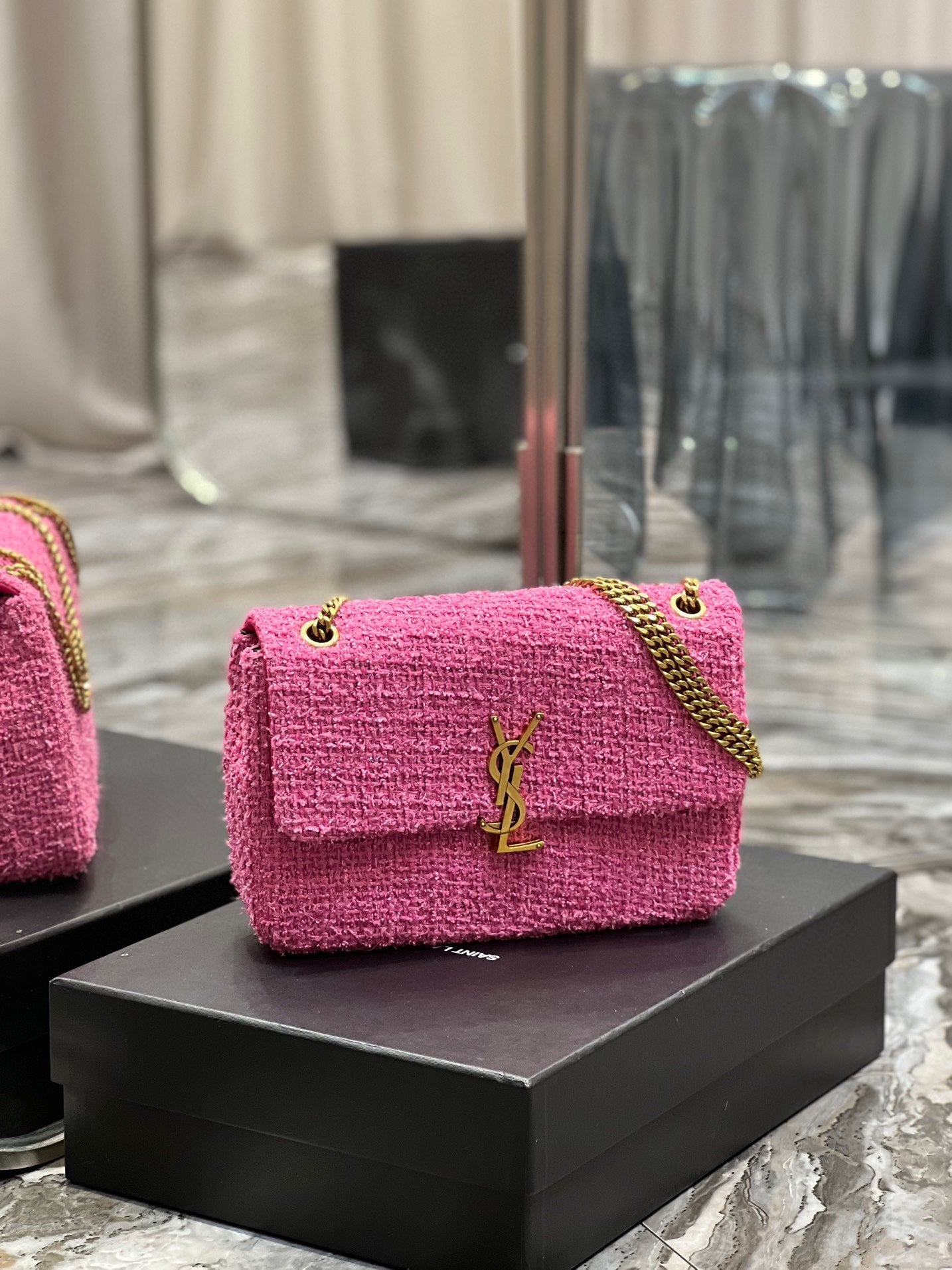 Saint Laurent Le Carre Pink Wool Shoulder Bag