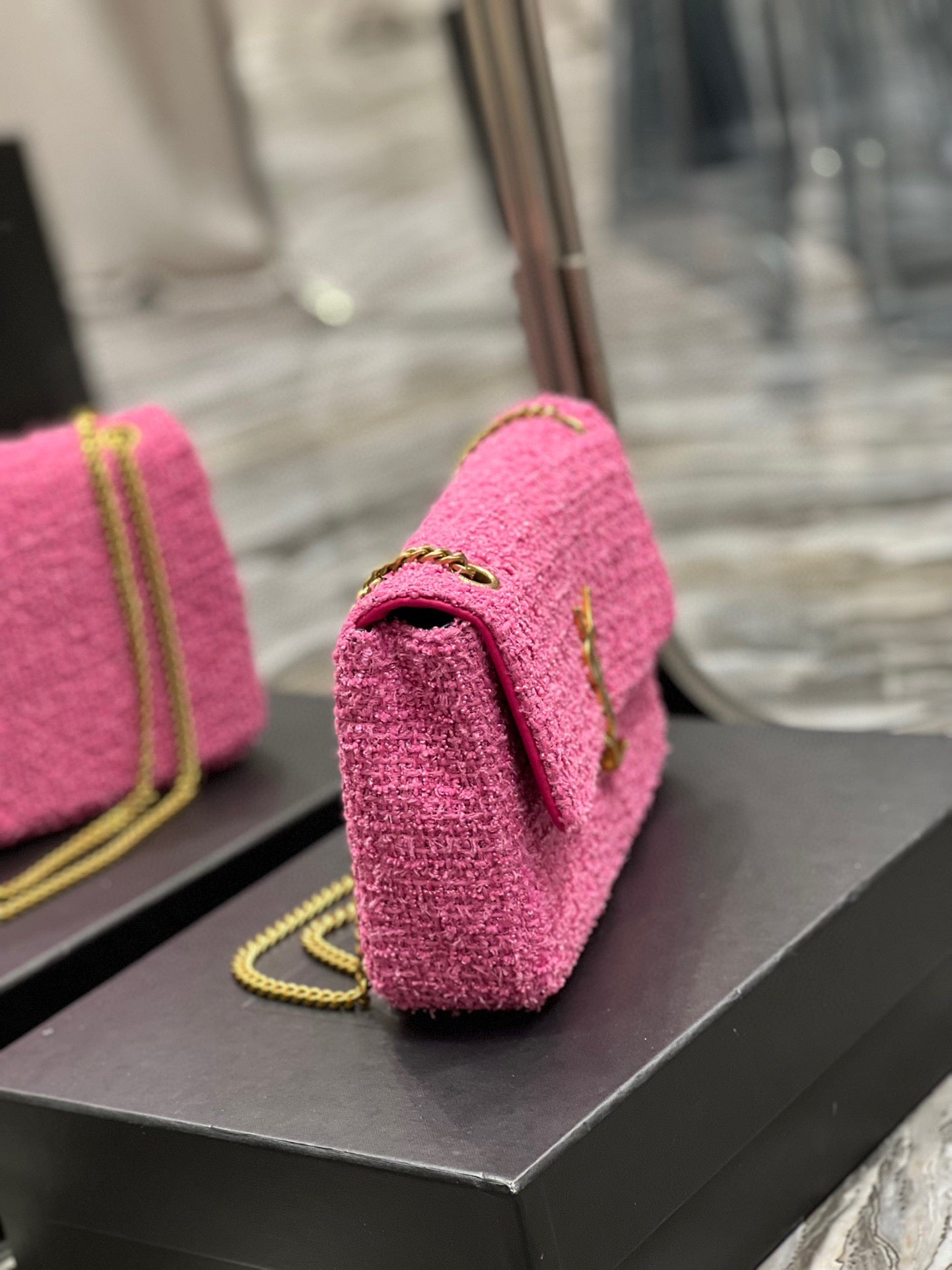 Saint Laurent Le Carre Pink Wool Shoulder Bag