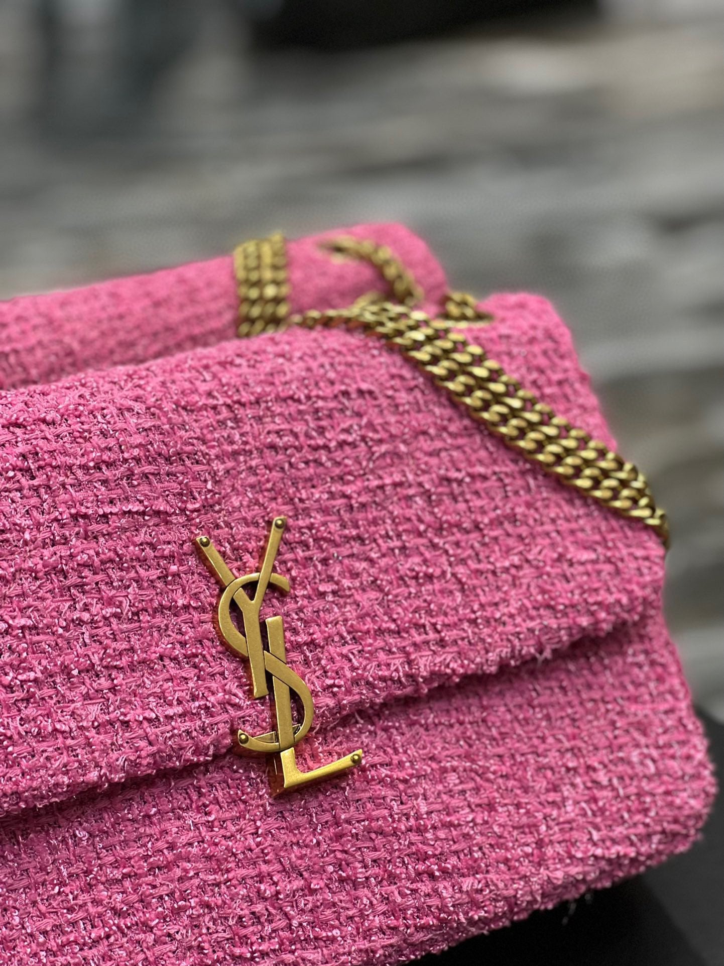 Saint Laurent Le Carre Pink Wool Shoulder Bag