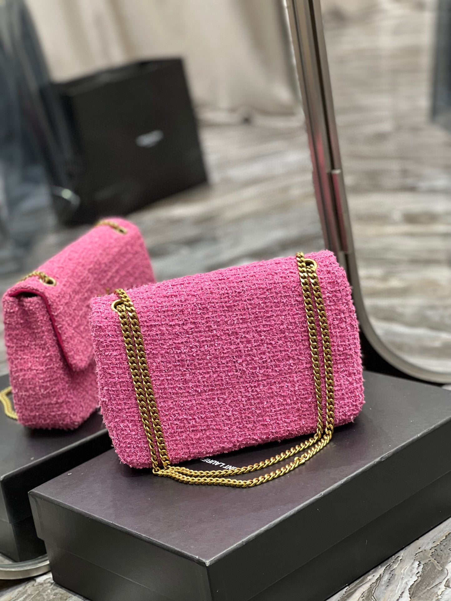 Saint Laurent Le Carre Pink Wool Shoulder Bag