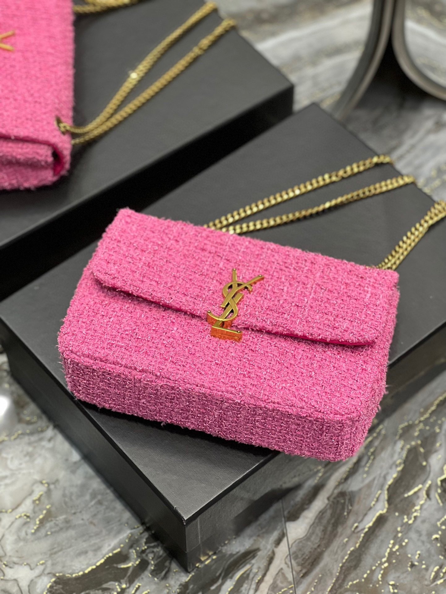 Saint Laurent Le Carre Pink Wool Shoulder Bag