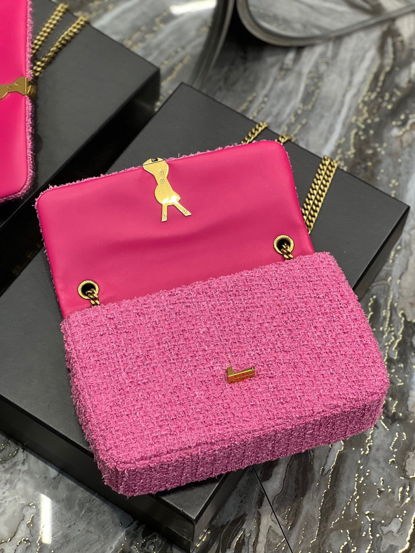 Saint Laurent Le Carre Pink Wool Shoulder Bag