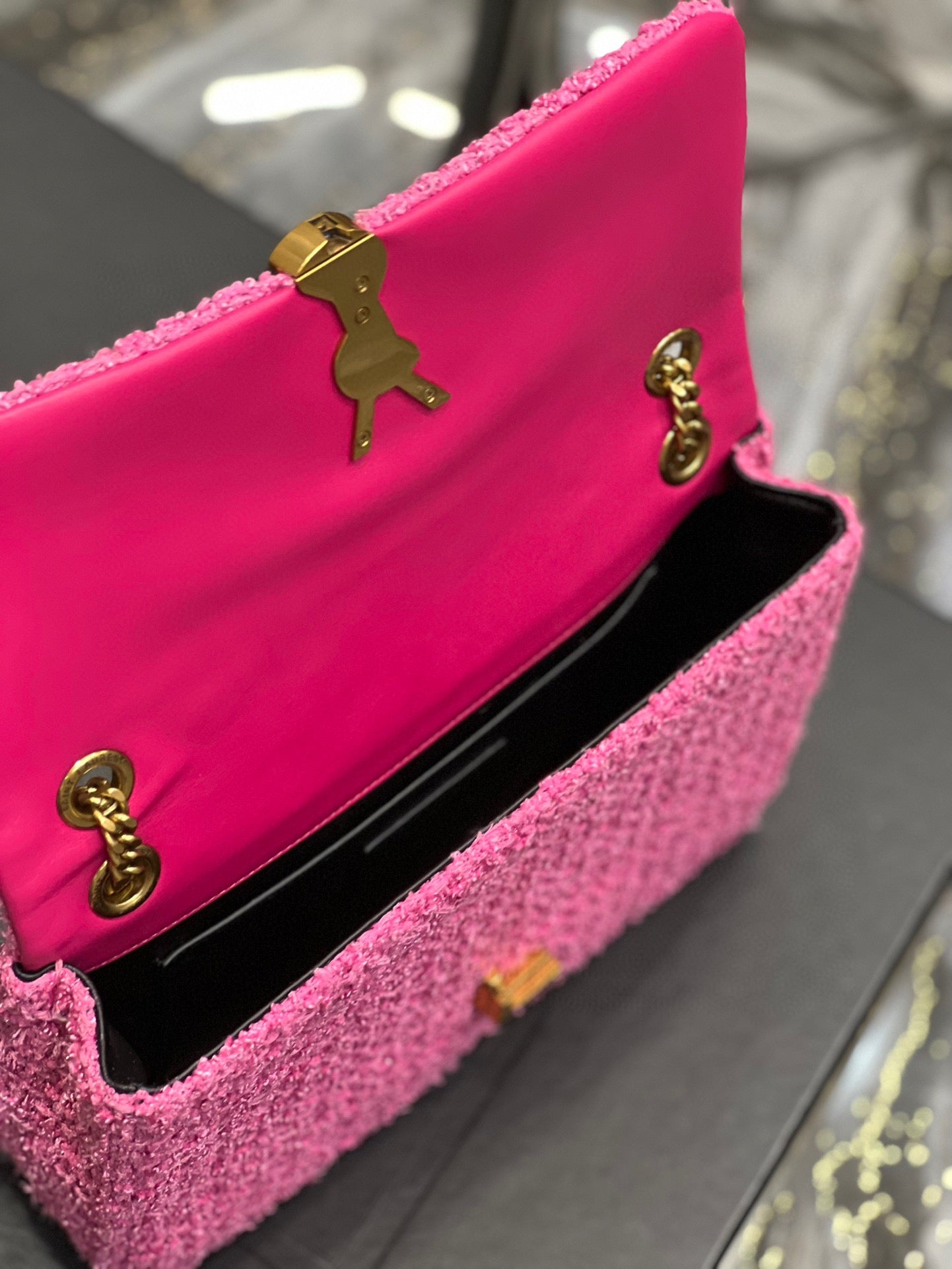 Saint Laurent Le Carre Pink Wool Shoulder Bag