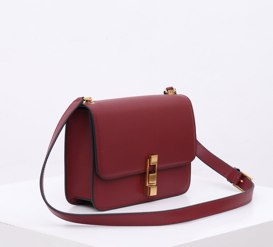 Saint Laurent Le Carre Satchel Bag In Burdungy Calfskin