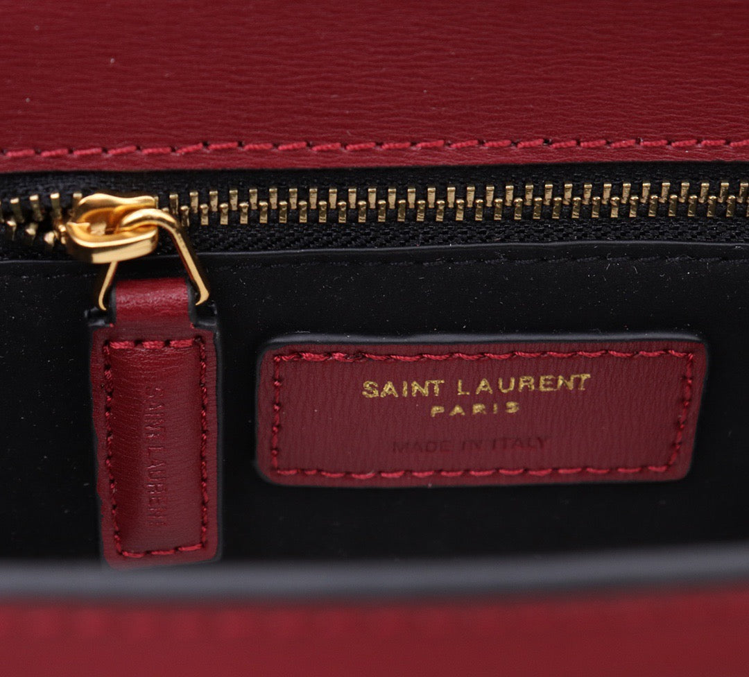 Saint Laurent Le Carre Satchel Bag In Burdungy Calfskin