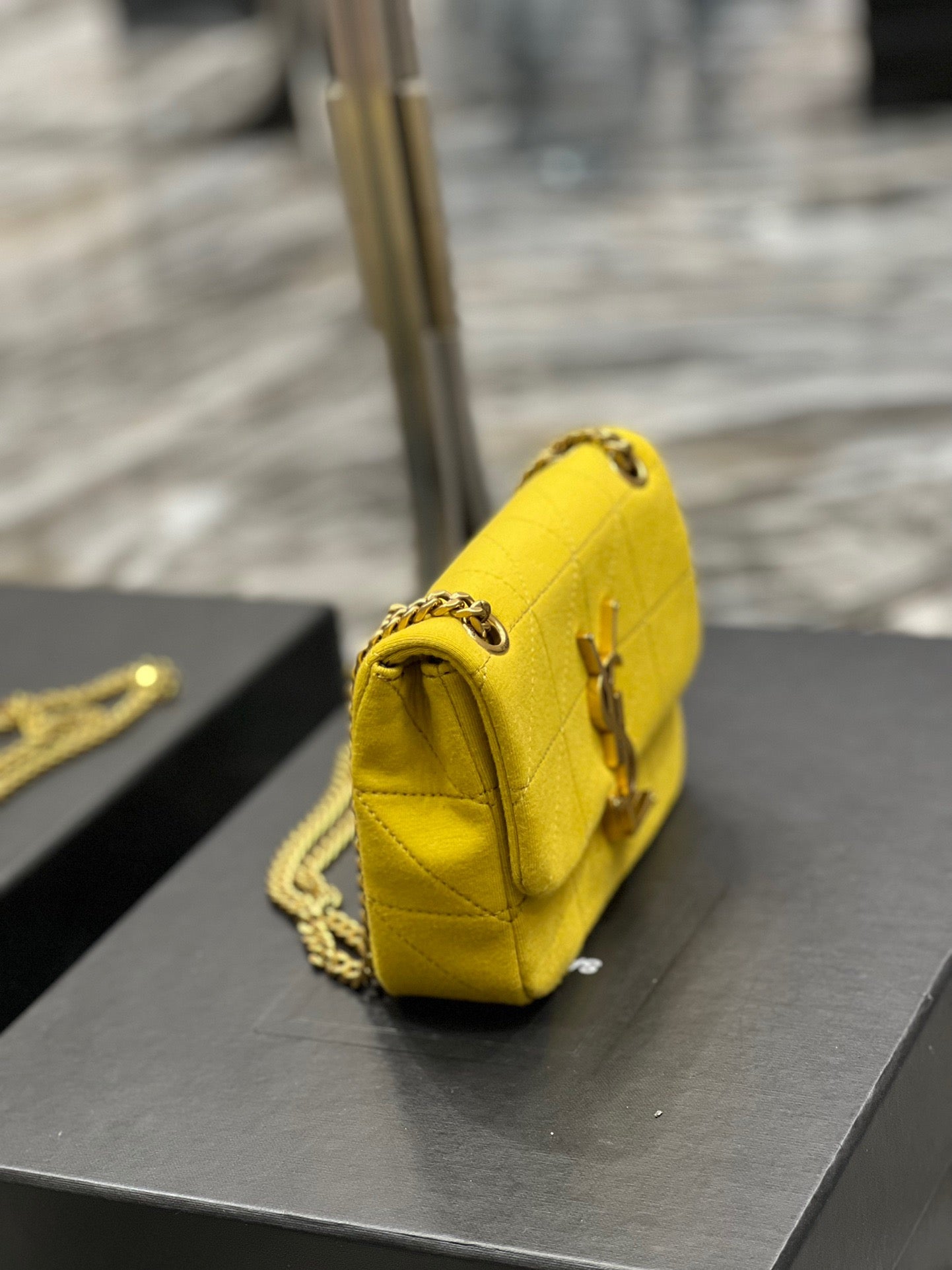 Saint Laurent Le Carre Satchel Bag In Yellow Cashmere Knit