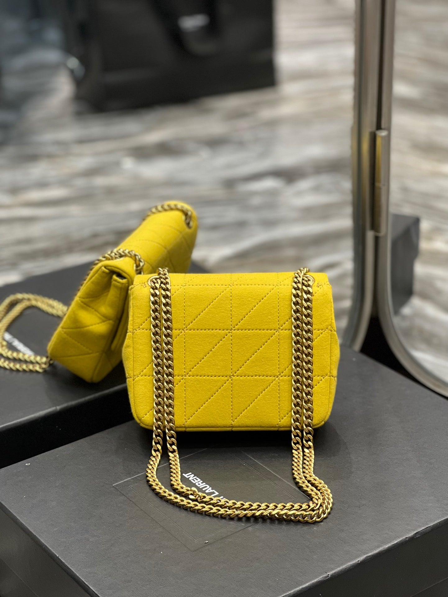 Saint Laurent Le Carre Satchel Bag In Yellow Cashmere Knit