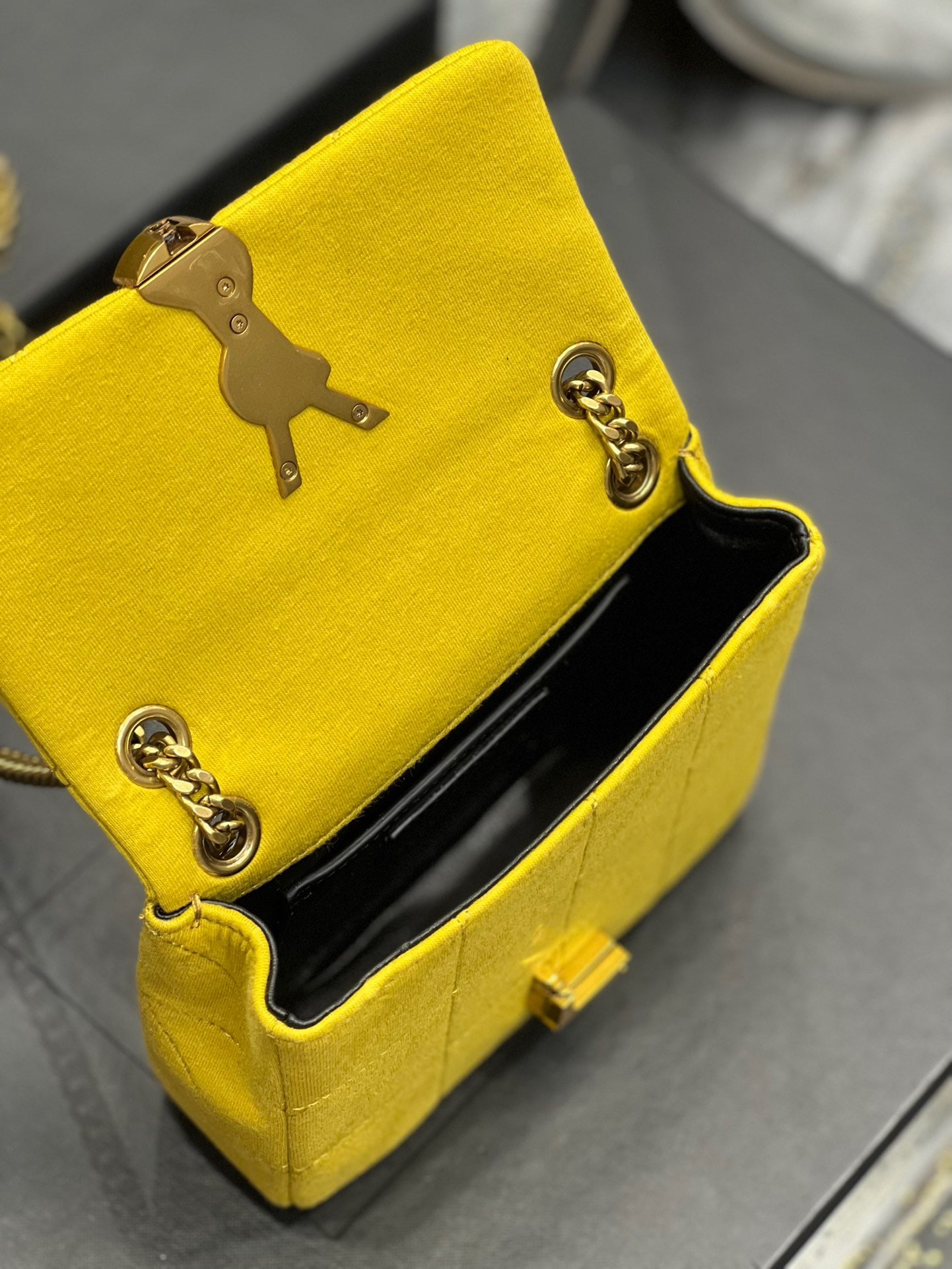 Saint Laurent Le Carre Satchel Bag In Yellow Cashmere Knit