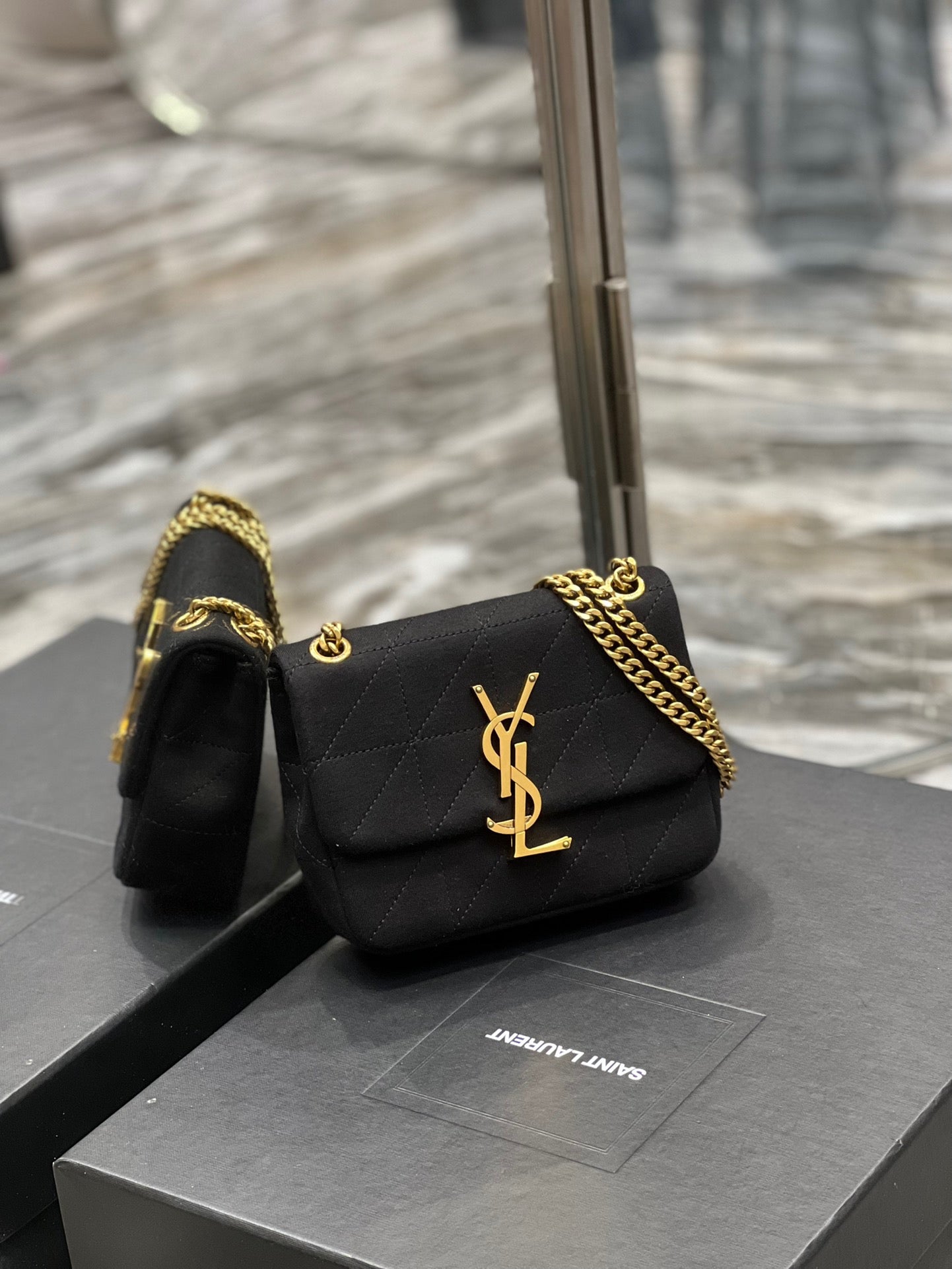 Saint Laurent Le Carre Satchel Bag In Black Cashmere Knit