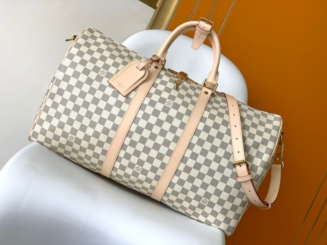 Louis Vuitton Keepall 55 Beige Checkerboard