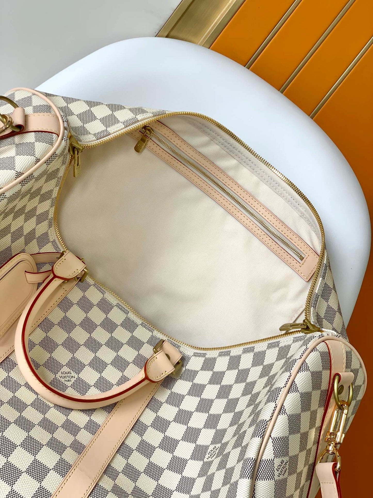 Louis Vuitton Keepall 55 Beige Checkerboard