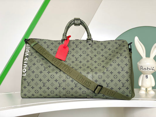 Louis Vuitton Keepall Bandouliere 55 Monogram Embossed Green