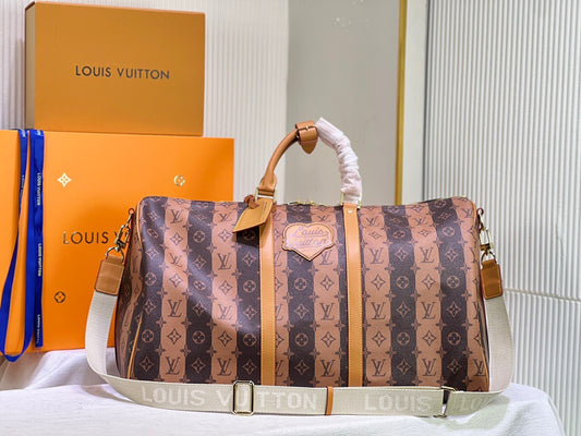 Louis Vuitton Keepall Bandouliere 55 Monogram Embossed  Brown-orange Stripes