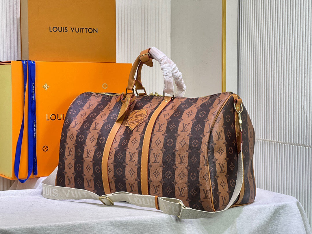 Louis Vuitton Keepall Bandouliere 55 Monogram Embossed  Brown-orange Stripes