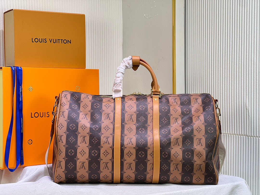 Louis Vuitton Keepall Bandouliere 55 Monogram Embossed  Brown-orange Stripes