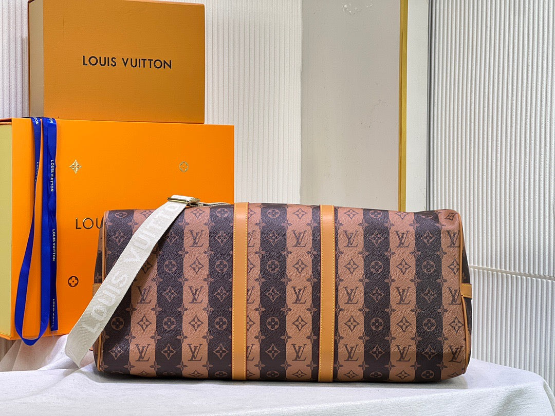 Louis Vuitton Keepall Bandouliere 55 Monogram Embossed  Brown-orange Stripes