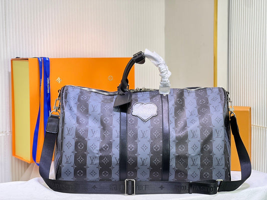 Louis Vuitton Keepall Bandouliere 55 Monogram Embossed Blue And Black Stripes