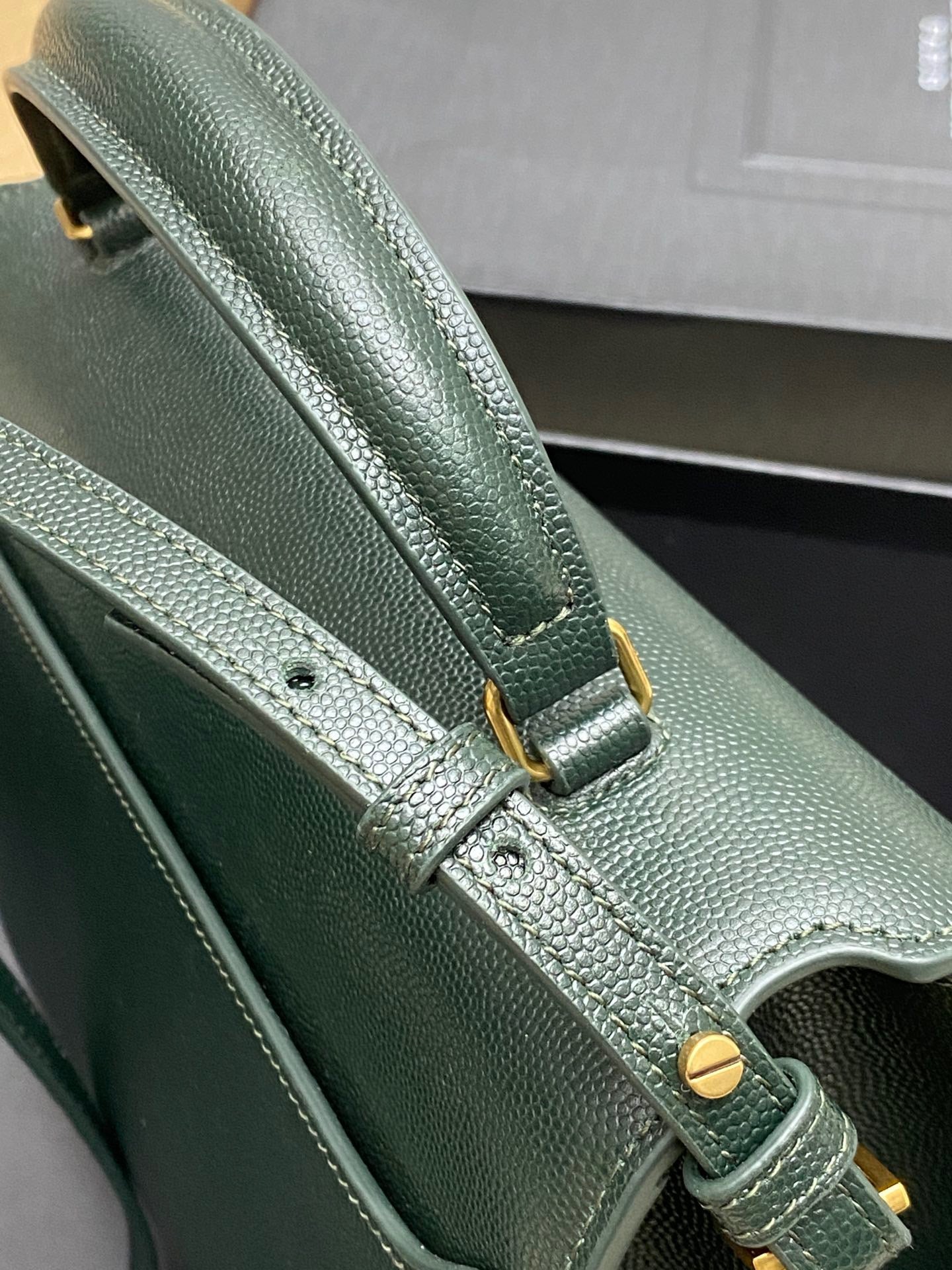 Saint Laurent Large Cassandra Bag In Dark Green Calfskin